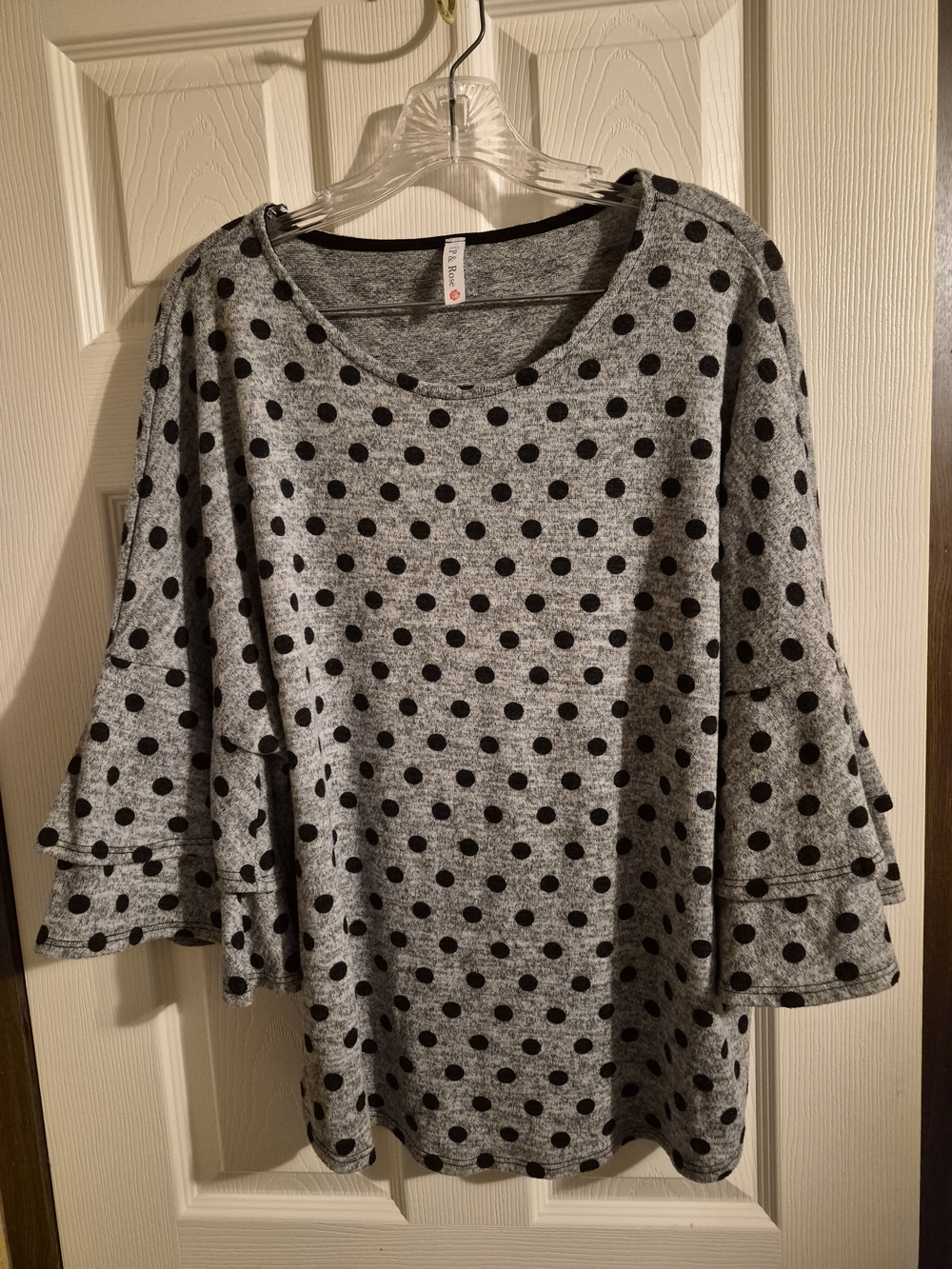 Gray Polka Dot Ruffle Sleeve Blouse